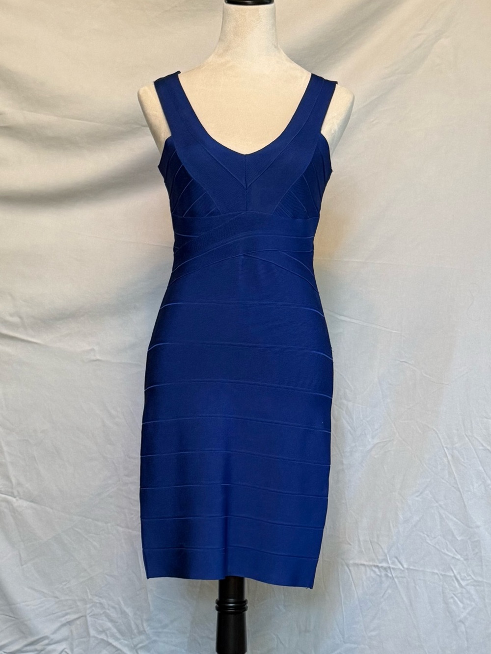 bebe Royal Blue V-Neck Bandage Midi Dress